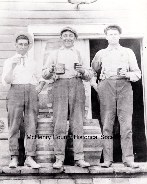 The loading dock of the McHenry Brewery, corner of Pearl & Green Streets in 1914. L-R: Frank Niedermann, 